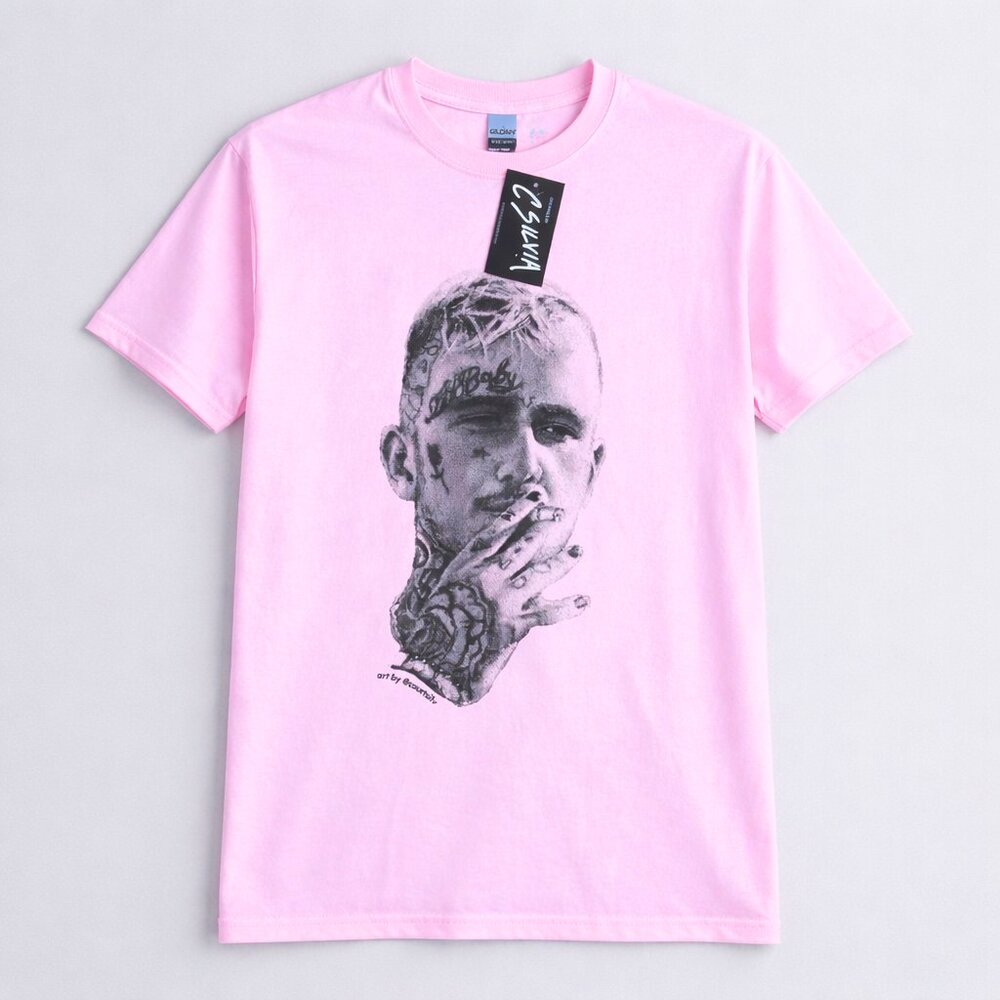 LIL PEEP LIGHT PINK T-SHIRT SMOKING HEAD GBC OF MY PAINTING MENS ALL SIZES ART